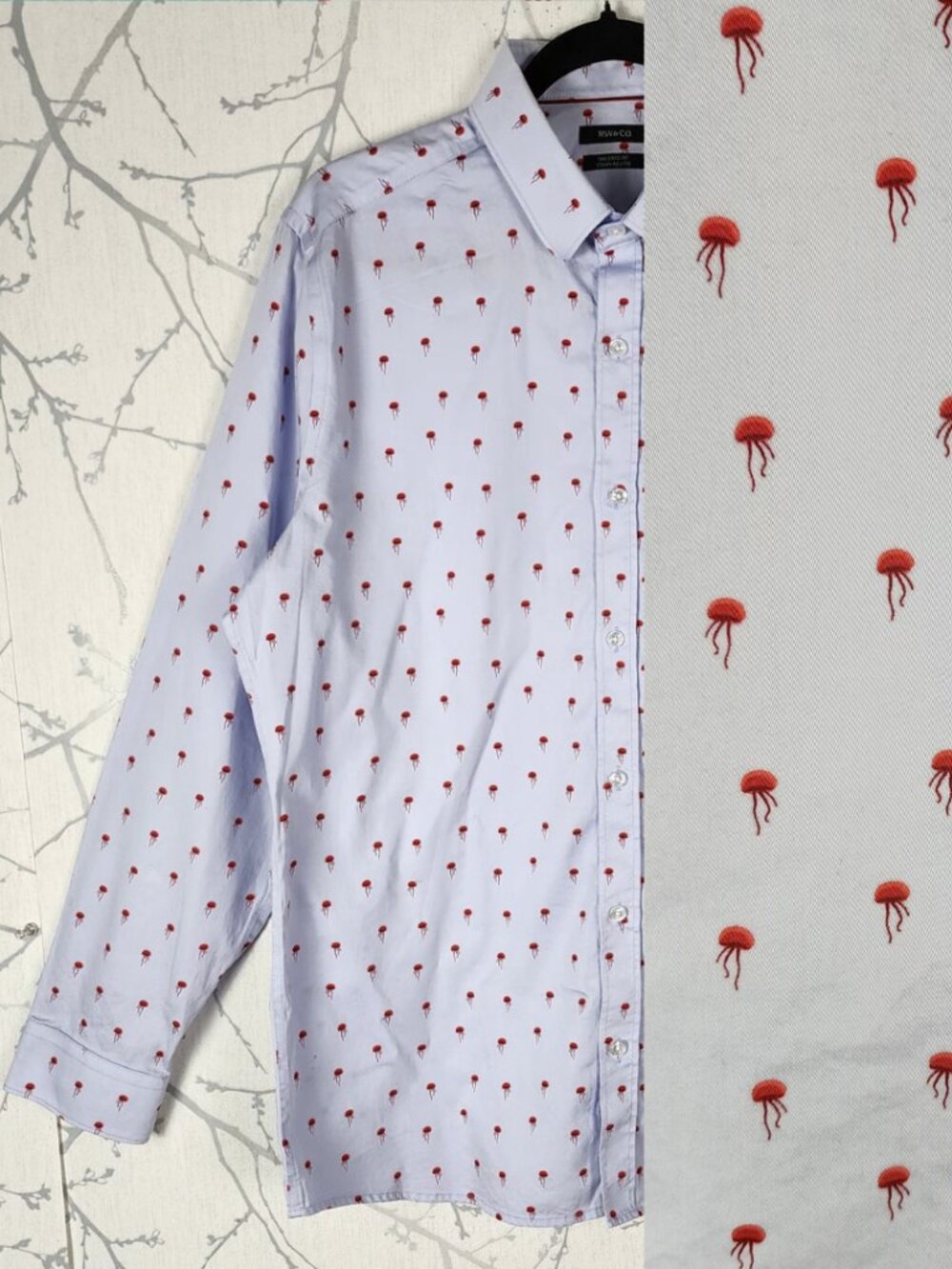 RW & Co Blue Jellyfish Print Cotton Button Front Shirt